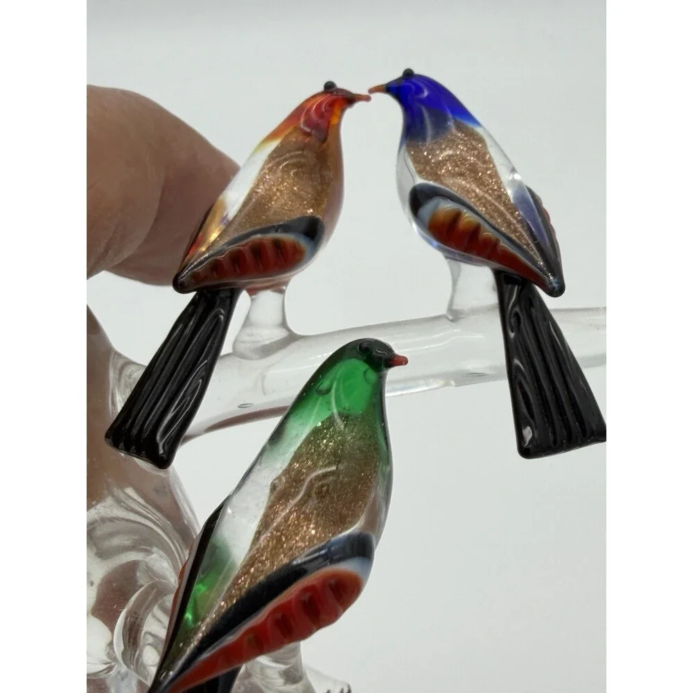 Vintage Murano Venice Italy Art Glass Birds On Branch Miniature Figurine